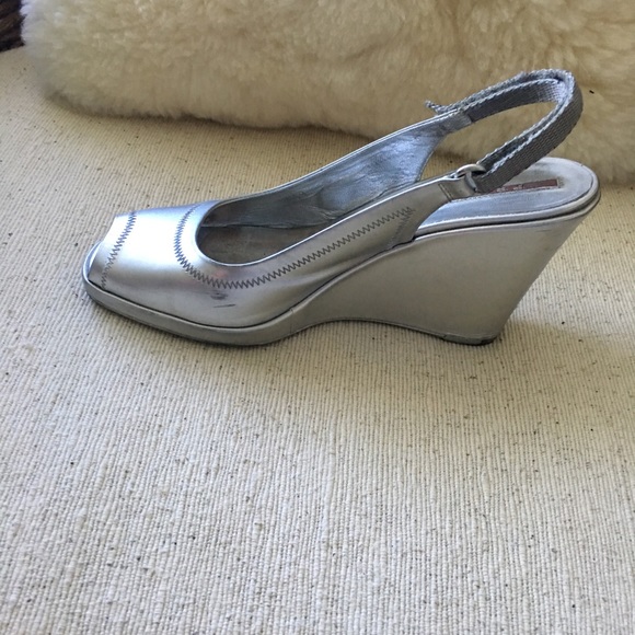 Silver Prada open- toed wedged sling- back - Picture 2 of 7